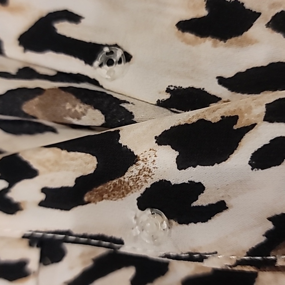 White House Black Market Cris Cross Cheetah Print Blouse Top Black Tan 2 - Picture 10 of 14